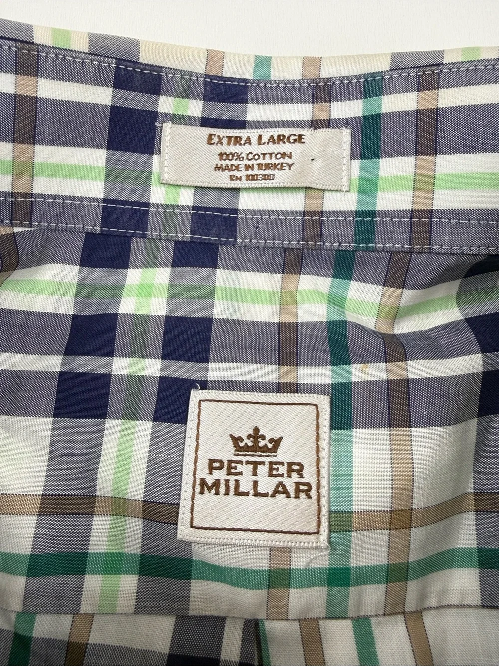 Peter Millar Button-Up Shirt Mens XL Blue Plaid Short Sleeve 100% Cotton Classic